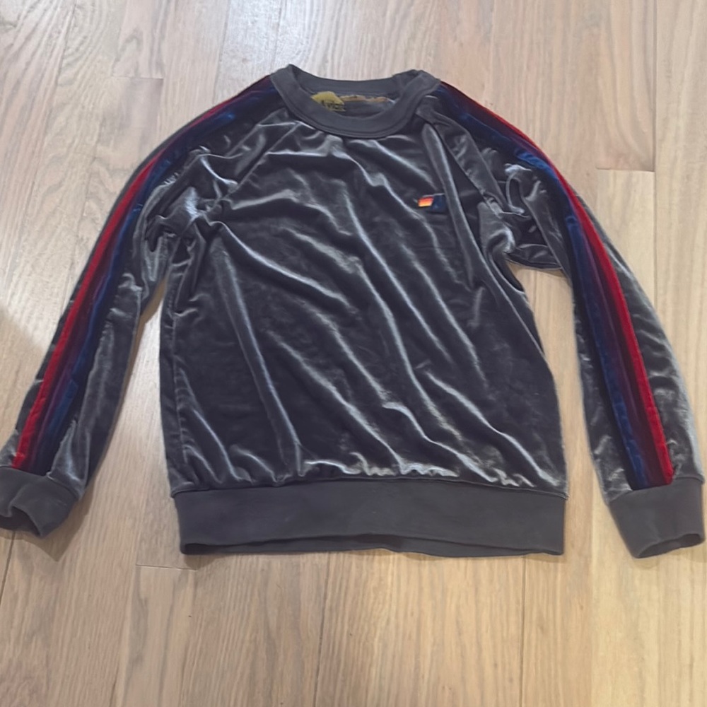 Aviator Nation Gray and Red Striped Hoodie